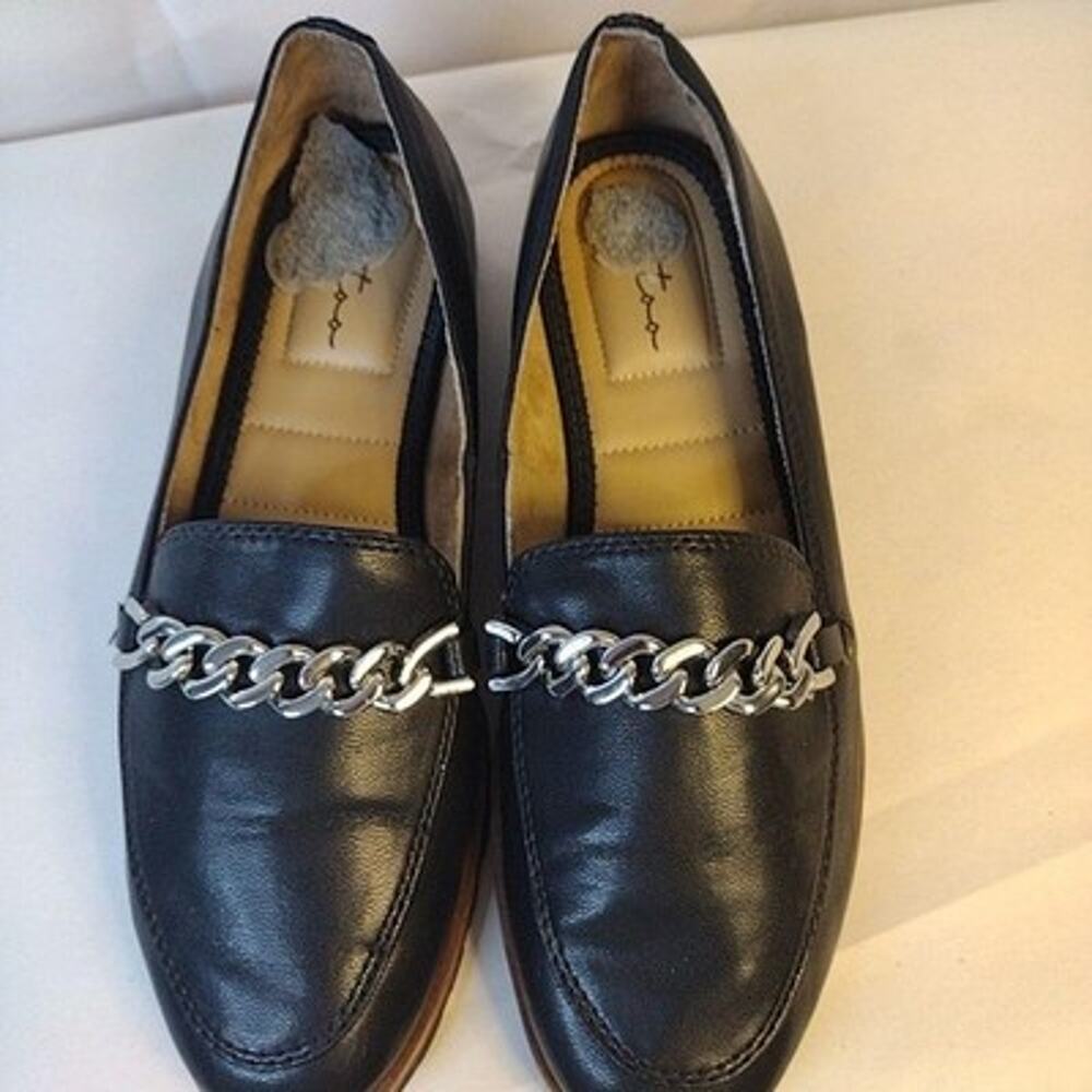 Me Too Bailey Shoes Womens Size 6 Black Leather Chain Loafers Flats Comfort